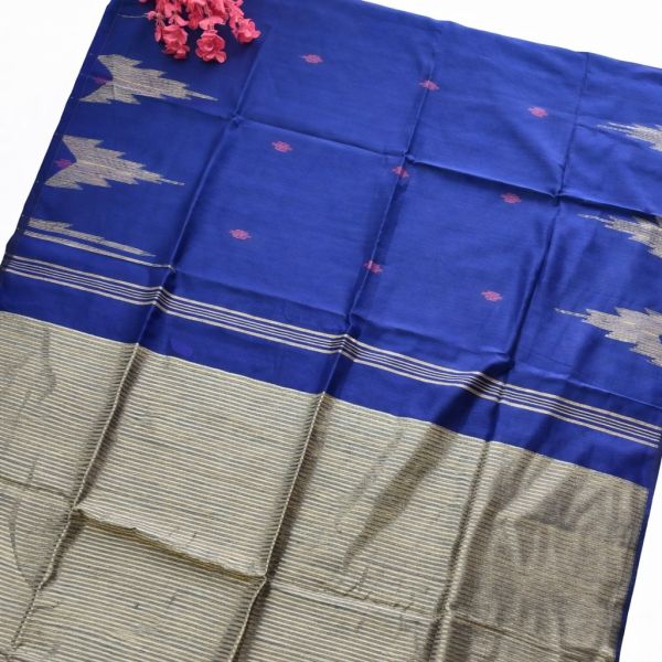 Blue Ghicha Silk Cotton Pure Handloom Saree From Bengal