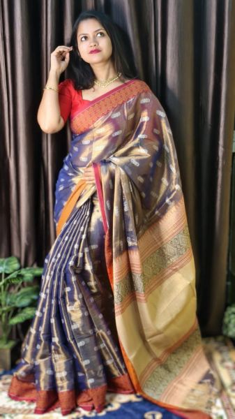 Purple Handloon Tissue Cotton Saree From Bengal