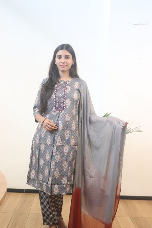 Gray Pure Handloom Printed Cotton Kurti