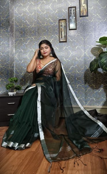 Black Plain Body Zari Work Pure Handloom Resham Saree