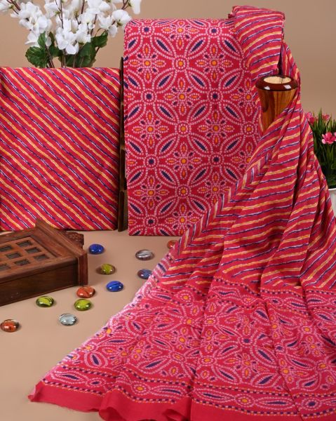Bright Maroon Pure Handloom Suit With Cotton Dupatta