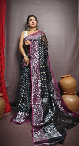 Black Butta Design Pure Handloom Dhakai Jamdani Saree