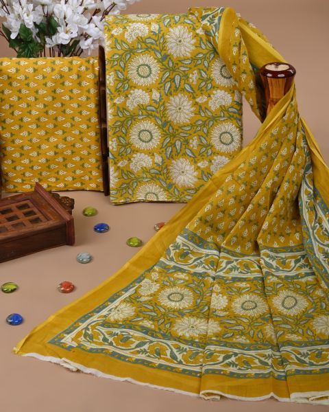 Yellowy Brown Pure Handloom suit With Cotton Dupatta