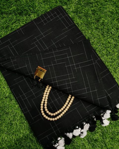 Black Checks Pure Handloom Pure Cotton Saree