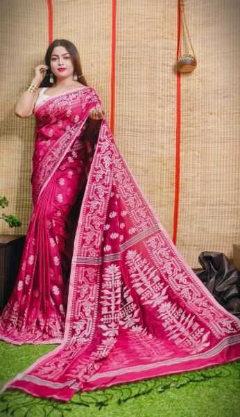 Purple Pure Handloom Cotton Saree From Bengal