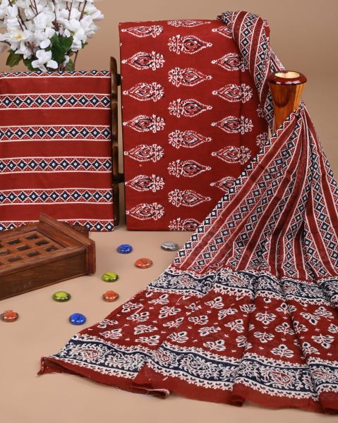 Reddish Brown Pure Handloom suit with Cotton Dupatta