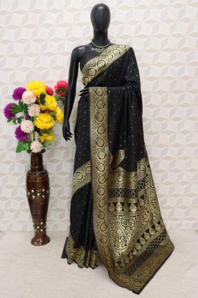 Black Motifs Soft Silk Saree From Bengal