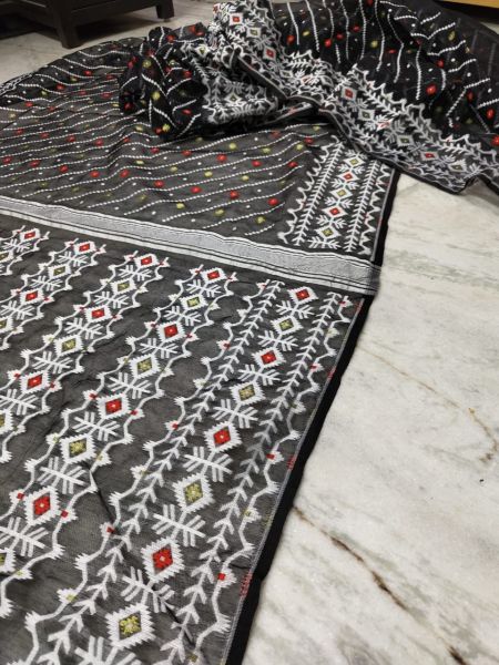 Black Buti Design Pure Handloom Soft Dhakai Jamdani Saree