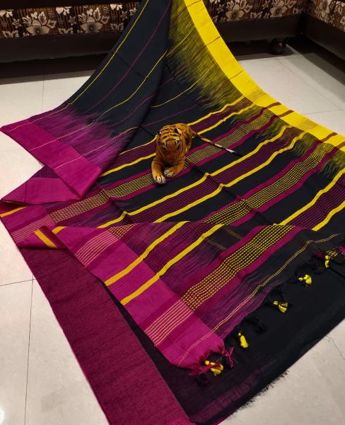 Black Buti Design Pure Handloom Cotton Saree