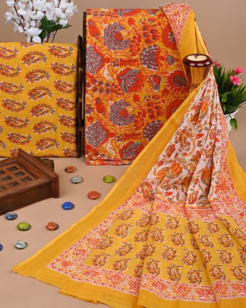 Brownish Orange Pure Handloom Suit With Cotton Dupatta