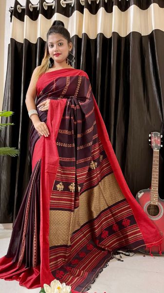 Black Organic Pure Handloom Small Line Butta Design Saree