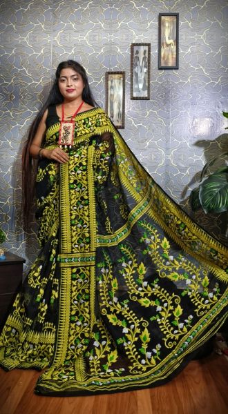 Black Lata Design Pure Handloom Dhakai Jamdani Saree