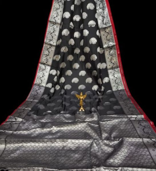 Black Katan Silk Party Wear Saree From Bengal