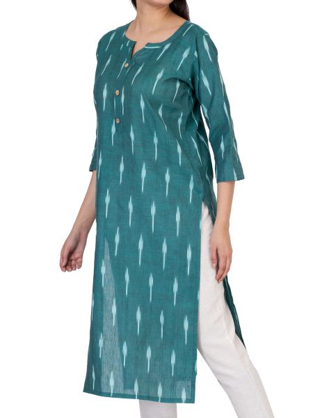 GMH Women's Cotton Ikkat Kurti for Knee Length, Traditional Festive & Casual Kurta for Women
