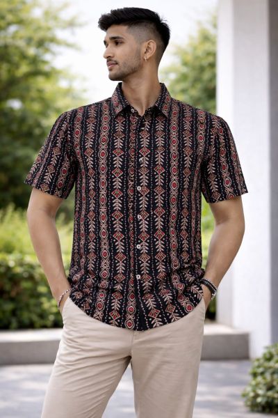 Black Santiniketan Pure Cotton Men Kurta