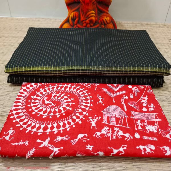 Black Line Cotton Saree From Bengal