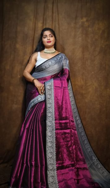 Purple Tissue Handloom Cotton Saree From Bengal