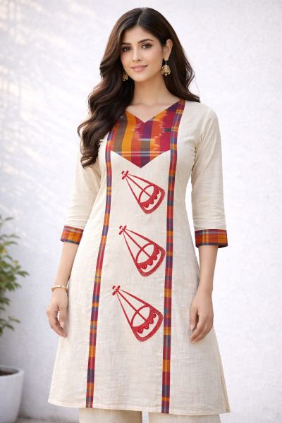 White Pure Handloom Kantha Kurti From Bengal