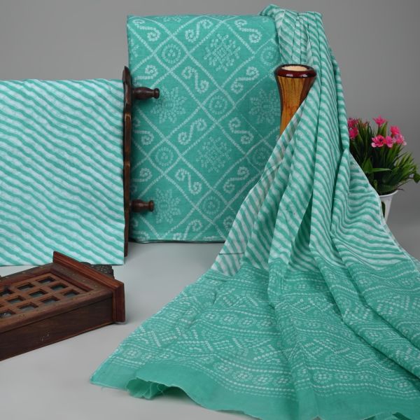 Greenish Blue Handloom Suit With Cotton Dupatta