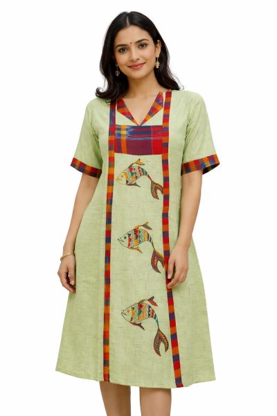 Green Pure Handloom Kantha Kurti From Bengal