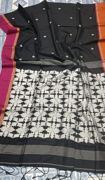 Black Butta Design Pure Handloom Cotton Saree
