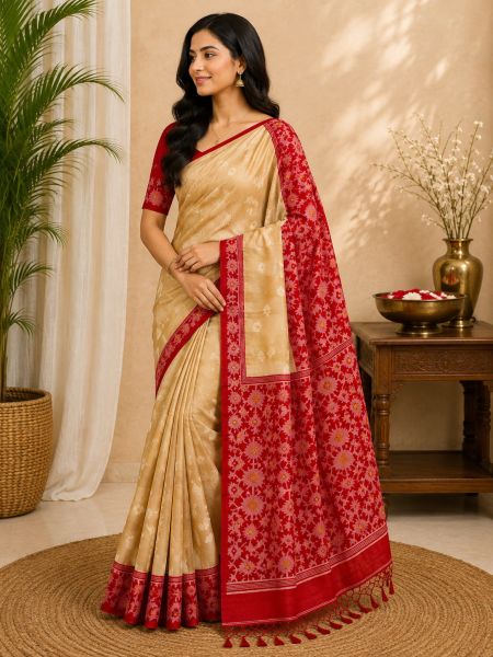 Authentic Traditional Bengal Pure Handloom Tussar Silk Saree
