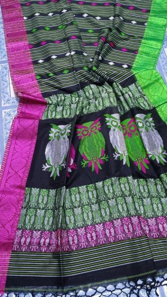 Black Butta Design Pure Handloom Maslight Cotton Saree