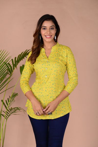 Lemon Yellow Printed Cotton Top