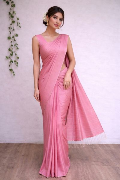 Pink Kantha stitch Silk saree With Dobi Weaving Design Saree From Bhagalpur