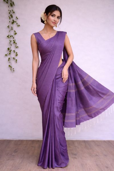 Purple Kantha stitch Silk saree With Dobi Weaving Design Saree From Bhagalpur