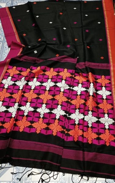 Black Butta Design Pure Handloom Cotton Saree