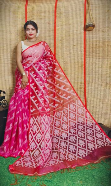 Rani Flower Design Pure Handloom Resham Cotton Saree