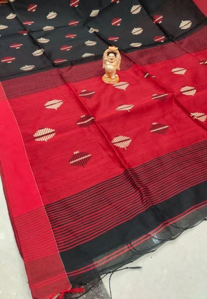 Black Pan Patti Design Pure Handloom Cotton Saree