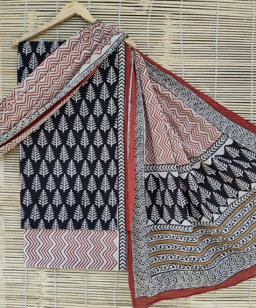 Maroon Black White Hand Block Printed Cotton Suit And Pant And Dupatta