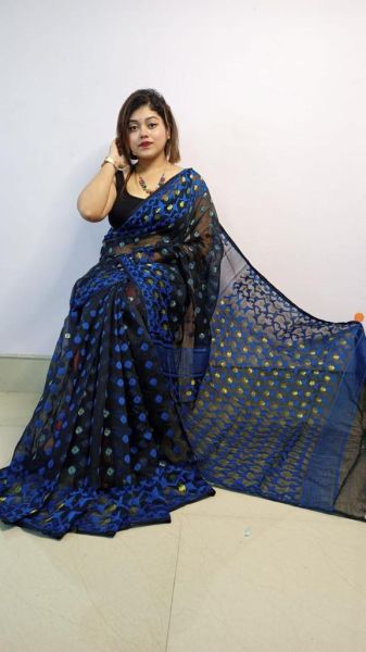Black Butta Design Pure Handloom Dhakai Jamdani Saree