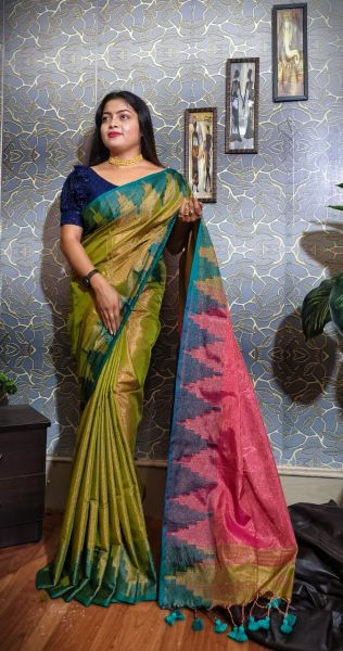 Aqua Green Pure Handloom Cotton Saree from Bengal