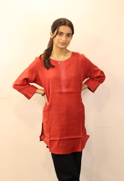 Red Pure Cotton Short Kurti