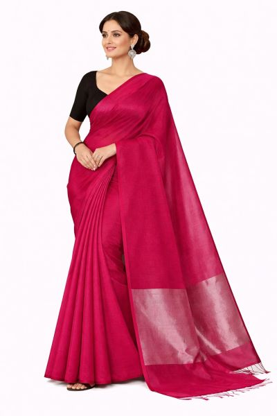 Pink Pure Handloom Cotton Saree From Bengal