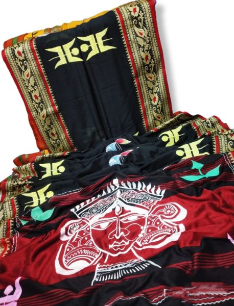 Black Cotton Hand Print Saree From Bengal