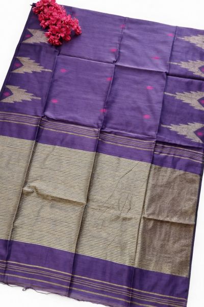 Voilet Ghicha Silk Cotton Pure Handloom Saree From Bengal