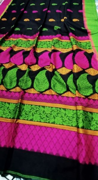 Black Mango Design Pure Handloom Maslight Cotton Saree