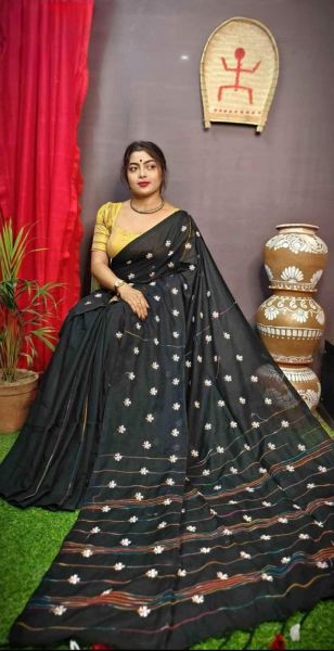 Black Handloom Cotton Saree From Bengal