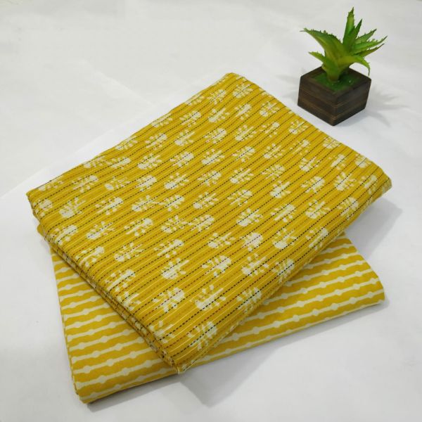 Yellow Hand Block Printed Cotton Kurti And Pant