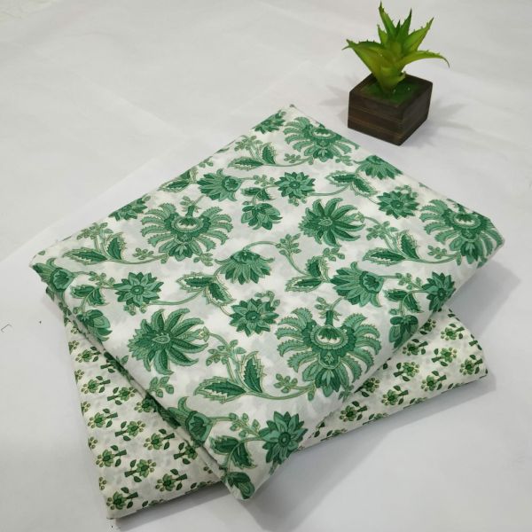 White Green Hand Block Printed Cotton Kurti And Pant
