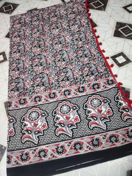 Black Kolomkari Cotton Saree From Bengal