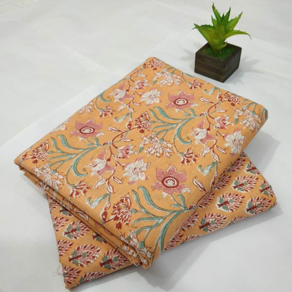 Light Orange Hand Block Printed Cotton Kurti And Pant