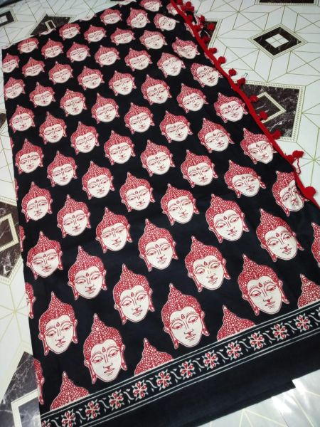 Black Kolomkari Cotton Saree From Bengal