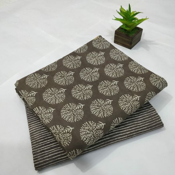 Chocolate Brown Hand Block Printed Cotton Kurti And Pant