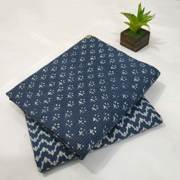 White Navy Blue Hand Block Printed Cotton Kurti And Pant