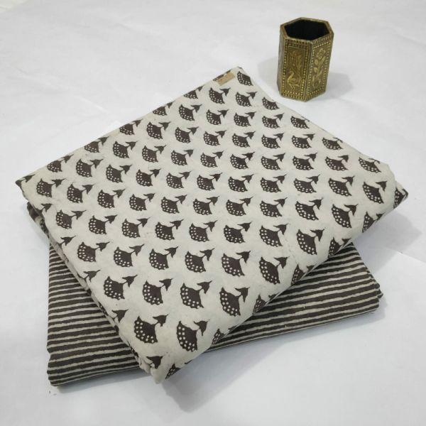 White Ash Hand Block Printed Cotton Kurti And Pant
